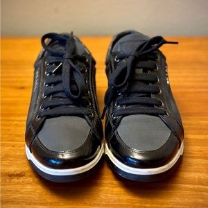 Prada Sport Black/Navy Blue Patent Leather And Nylon Low Top Sneakers